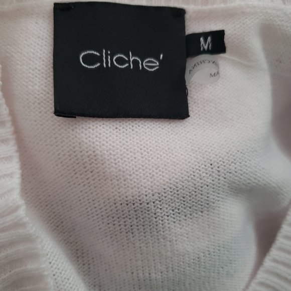 Cliche NWT Ruffle One Cold Shoulder White With Black Stripes Sweater Size M - Picture 4 of 6